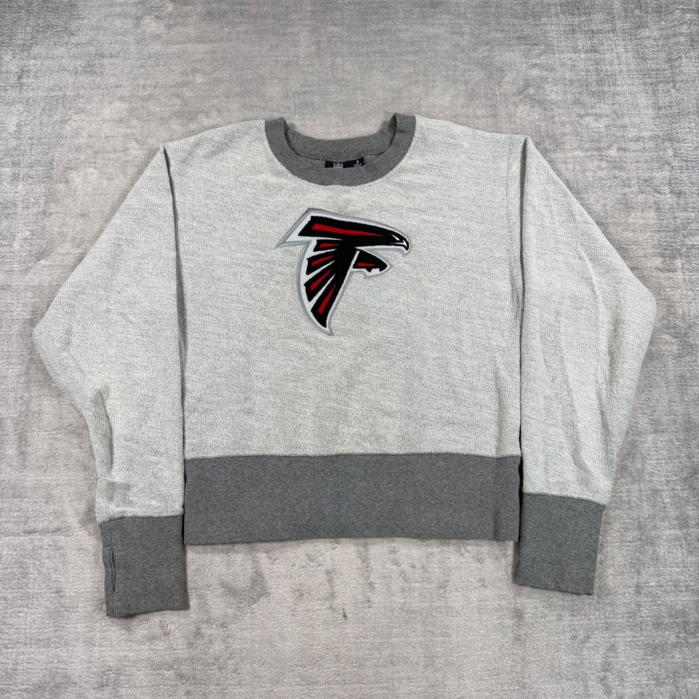 NFL Atlanta Falcons Sweatshirt Women Small Grey Thumbhole Crewneck Chenille Logo